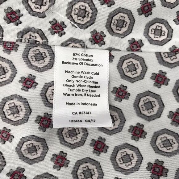 Talbots Shirt Size 16 White Geo Pattern Button Up Wrinkle Resistent Long Sleeve - Picture 8 of 9
